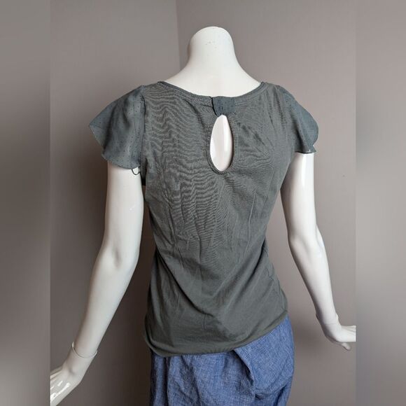 Naf Naf Sheer Sleeve Keyhole Back Top – Size Small - Picture 8 of 12